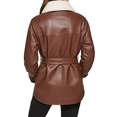 womens Modern Updated Shacket Belted Trench Faux-leather