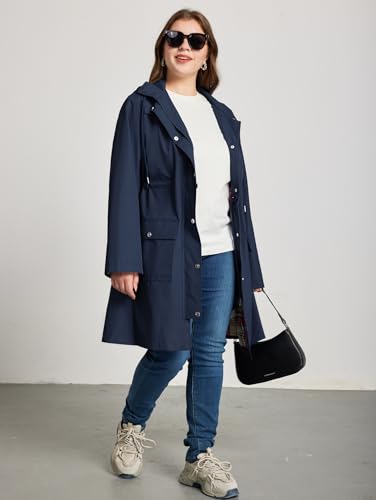 Plus Size Rain Jackets for Women Raincoats Waterproof Windbreaker Jacket Hooded Outdoors Trench Coat with Pockets