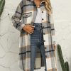 Women's Long Plaid Shirt Jacket Shacket Lapel Button Down Woolen Blend Casual Tartan Over Shirt Trench Coat
