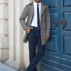 Men's Trench Coat Double Breasted Notched Lapel Long Jacket Belted Windbreaker Casual Slim Fit Overcoat