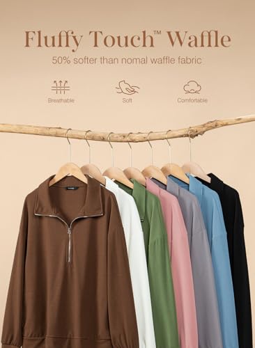 Womens Sweatshirt Waffle Knit Long Sleeve Lapel Half Zip Up Casual Lightweight Soft Sweatshirts Loose Pullover Tops