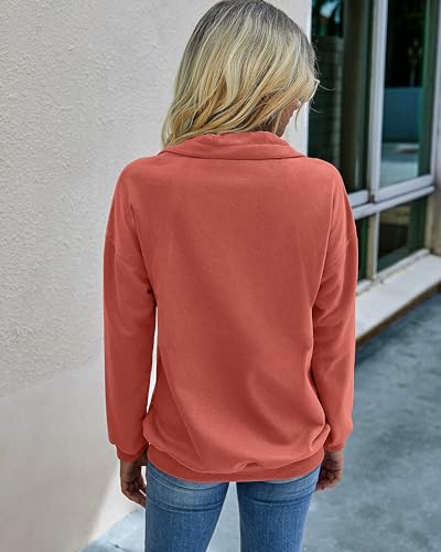 Women's Casual Long Sleeve Lapel Zipper Sweatshirt Drawstring Loose Pullover Tops