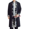 Mens Long Kimono Cardigan Open Front Print Cotton Linen Trench Coat