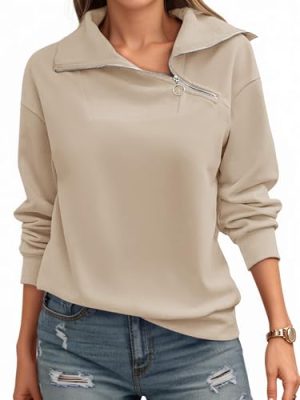Womens Zipper Sweatshirt Turtleneck Long Sleeve Pullover Casual Loose Sweatshirts Top T Shirts