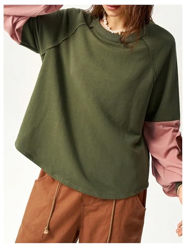 Women's Oversized Sweatshirt Patchwork Crewneck Sweatshirt Floral Boho Long Sleeve Pullover Tops