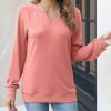 Women Casual Long Sleeve V Neck Sweatshirts Cute Loose Fit Lightweight Pullover Tops
