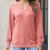Women Casual Long Sleeve V Neck Sweatshirts Cute Loose Fit Lightweight Pullover Tops