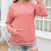 Womens Casual Crew Neck Sweatshirt with Pockets Loose Fit Soft Long Sleeve Lightweight Pullover Tops Fall Clothes