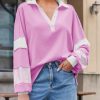 Womens Color Block Oversized Sweatshirt Polo V Neck Long Sleeve Shirts Casual Loose Pullover Tops