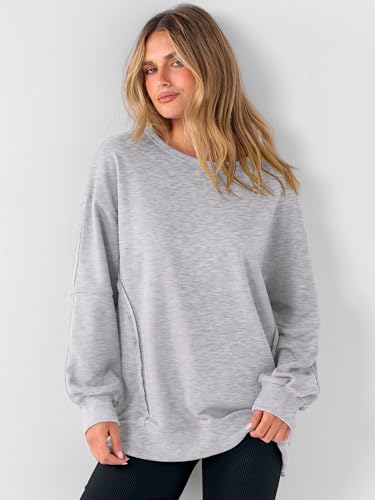 Women Oversized Long Sleeve Sweatshirts Crewneck Side Slit Loose Teen Girl Pullover Top 2025 Fall Y2K Trendy Outfits