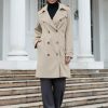 Women's Double Breasted Waterproof Trench Coat Classic Lapel Overcoat with Belt