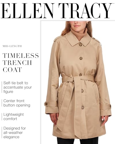 Women's Trench Coat - Waist Belted Button Up Long Raincoat for Ladies (Sizes: S-XL)