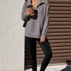 Womens Sweatshirt Waffle Knit Long Sleeve Lapel Half Zip Up Casual Lightweight Soft Sweatshirts Loose Pullover Tops