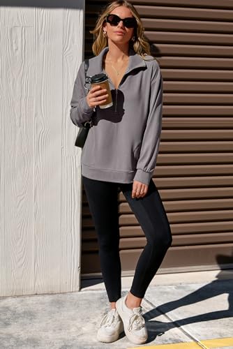 Womens Sweatshirt Waffle Knit Long Sleeve Lapel Half Zip Up Casual Lightweight Soft Sweatshirts Loose Pullover Tops