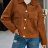 Womens Faux Suede Leather Jackets Cropped Casual Lapel Collar Button Down Oversized Fall Vintage Shackets