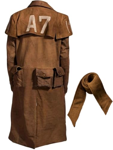 Yolo Jackets Men's New NCR Veteran Ranger Cowboy Western A-7 Brown Long Duster Coat Leather Trench Coats Men Full Length