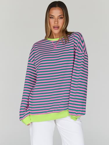 Oversized Sweatshirt for Women 2025 Fall Crewneck Striped Long Sleeve Shirts Hoodies Cute Top Y2K Outfits