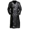 Men's Faux Leather Long Trench Coat Full Length Windproof Overcoat Fashion Vintage Open Front Cardigan Jacket