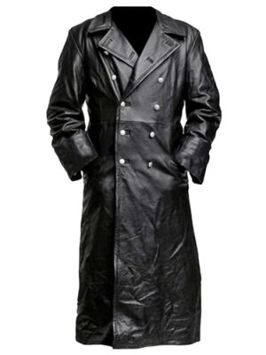 Men's Faux Leather Long Trench Coat Full Length Windproof Overcoat Fashion Vintage Open Front Cardigan Jacket