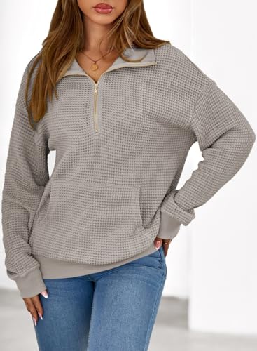 Womens Oversized Sweatshirts Quarter Zip Pullover Women 2025 Fall Fashion Long Sleeve Tops Outfits Clothes