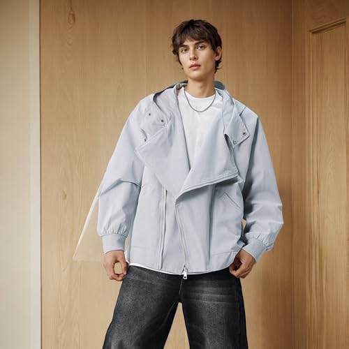 Mens Solid Color Zip Up Hooded Jacket Unisex Oversized Sports Windbreaker Coat