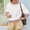 Womens 3/4 Length Sleeve Tops Oversized Fall Sweatshirts Crewneck Striped Shirt Casual Pullover Sweatshirts