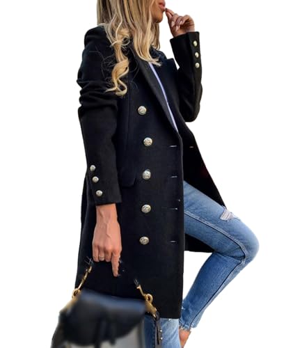 Women's Winter Trench Coat Double Breasted Notched Lapel Peacoat Jacket Casual Long Overcoat
