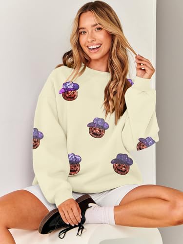 Halloween Sweatshirts for Women Sequin Ghost Pumpkin Sweatshirt Funny Spooky Season Shirt Sparkle Fall Pullover Tops