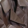 Women's Belted Double-Breasted Long Burgundy Soft Faux Leather Trench Coat