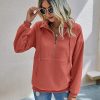 Women's Casual Long Sleeve Lapel Zipper Sweatshirt Drawstring Loose Pullover Tops