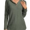 Hoodies for Women Waffle Knit V Neck Oversized Sweatshirt Button Down Drawstring Hooded Pullover Tops for Fall 2025