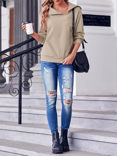 Womens Zipper Sweatshirt Turtleneck Long Sleeve Pullover Casual Loose Sweatshirts Top T Shirts