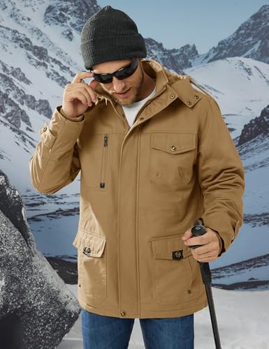 Men's Winter Casual Thicken Multi-Pocket Outwear Jacket Coat With Removable Hood