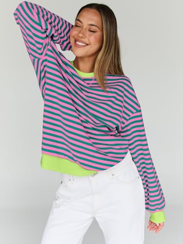 Oversized Sweatshirt for Women 2025 Fall Crewneck Striped Long Sleeve Shirts Hoodies Cute Top Y2K Outfits