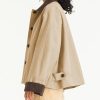 Womens Contrast Collar Jacket Casual Button Down Long Sleeves Crop Trench Coat Outerwear with Pockets