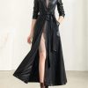 Women's Belted Long-Sleeved Single-Breasted Spring Soft Waterproof Leather Trench Coat