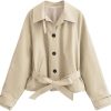 Women's Casual Short Trench Coat Lapel Long Sleeve Single Breasted Lace-Up Jacket Lightweight Outerwear