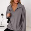 Womens Sweatshirt Waffle Knit Long Sleeve Lapel Half Zip Up Casual Lightweight Soft Sweatshirts Loose Pullover Tops