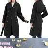 Women Trench Coats Loose Fit, Double Breasted Spring Fall Water Resistant Thin Long Jacket Belted Overcoat