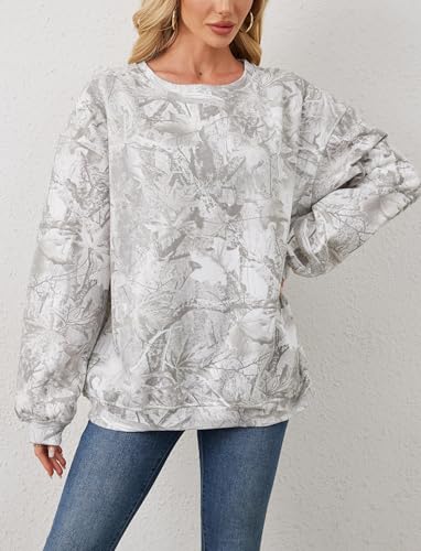 Camo Sweatshirt for Women Mens Oversized Fleece Camouflage Maple Leaf Crewnecks Pullover Tops Hunting Hoodies