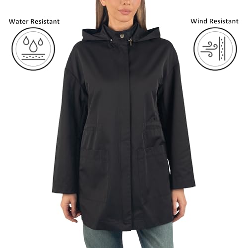 Lorie Womens Rain Jacket Removable Hood Long Rain Coat Trench Coat Windbreaker