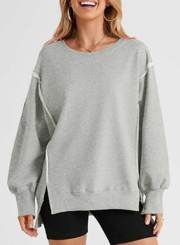 Womens Oversized Reverse Seam Sweatshirt Casual Long Sleeve Pullover Tops Lightweight Loose Crewneck Sweatshirts