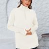 Womens Long Sleeve Quarter Zip Pullover Sweater Casual Loose V Neck Collared Ribbed Knit Jumper Tops Thumb Hole