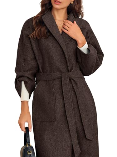 Womens Long Pea Coats Oversized Wrap Wool Blend Trench Coats Winter Open Front Cardigan Overcoats