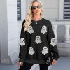 Halloween Sweatshirts for Women Sequin Ghost Long Sleeve Shirt Oversized Spooky Season Pullover Tops