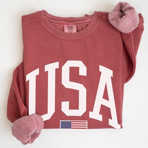 USA Flag Graphic Sweatshirt for 4th of July – Unisex Pullover for Women and Men, 80% Cotton, Perfect for Independence Day