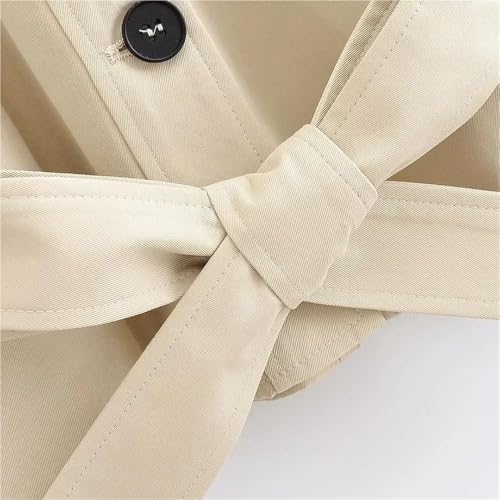 Women's Casual Short Trench Coat Lapel Long Sleeve Single Breasted Lace-Up Jacket Lightweight Outerwear
