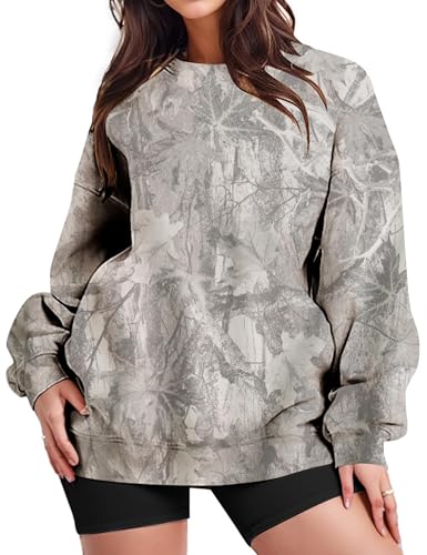 Camo Sweatshirt for Women Mens Oversized Fleece Camouflage Maple Leaf Crewnecks Pullover Tops Hunting Hoodies