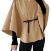 Womens Batwing Sleeve Poncho Pea Coats Oversized Belted Trendy Casual Stand Collar Cloak Cape Coats