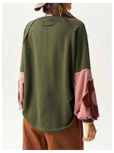 Women's Oversized Sweatshirt Patchwork Crewneck Sweatshirt Floral Boho Long Sleeve Pullover Tops